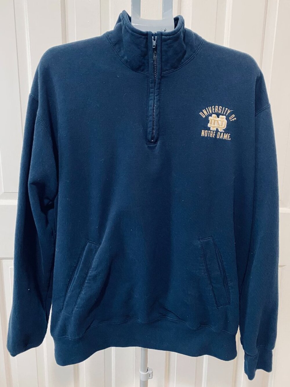 University of Notre Dame Logo 1/4 Zip Sweatshirt Navy/Gold Men's XL Champion EUC